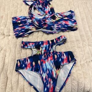 Vibrant Blue Abstract Cutout bikini